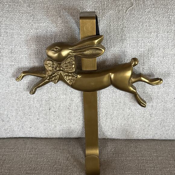 MacKenzie Childs Easter Bunny Rabbit Brass Door Hanger Wreath Holder - Picture 2 of 8